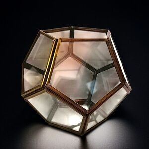 Geometric Glass Brass Terrarium Octagon Planter Display‎ Case Candle Holder Vtg